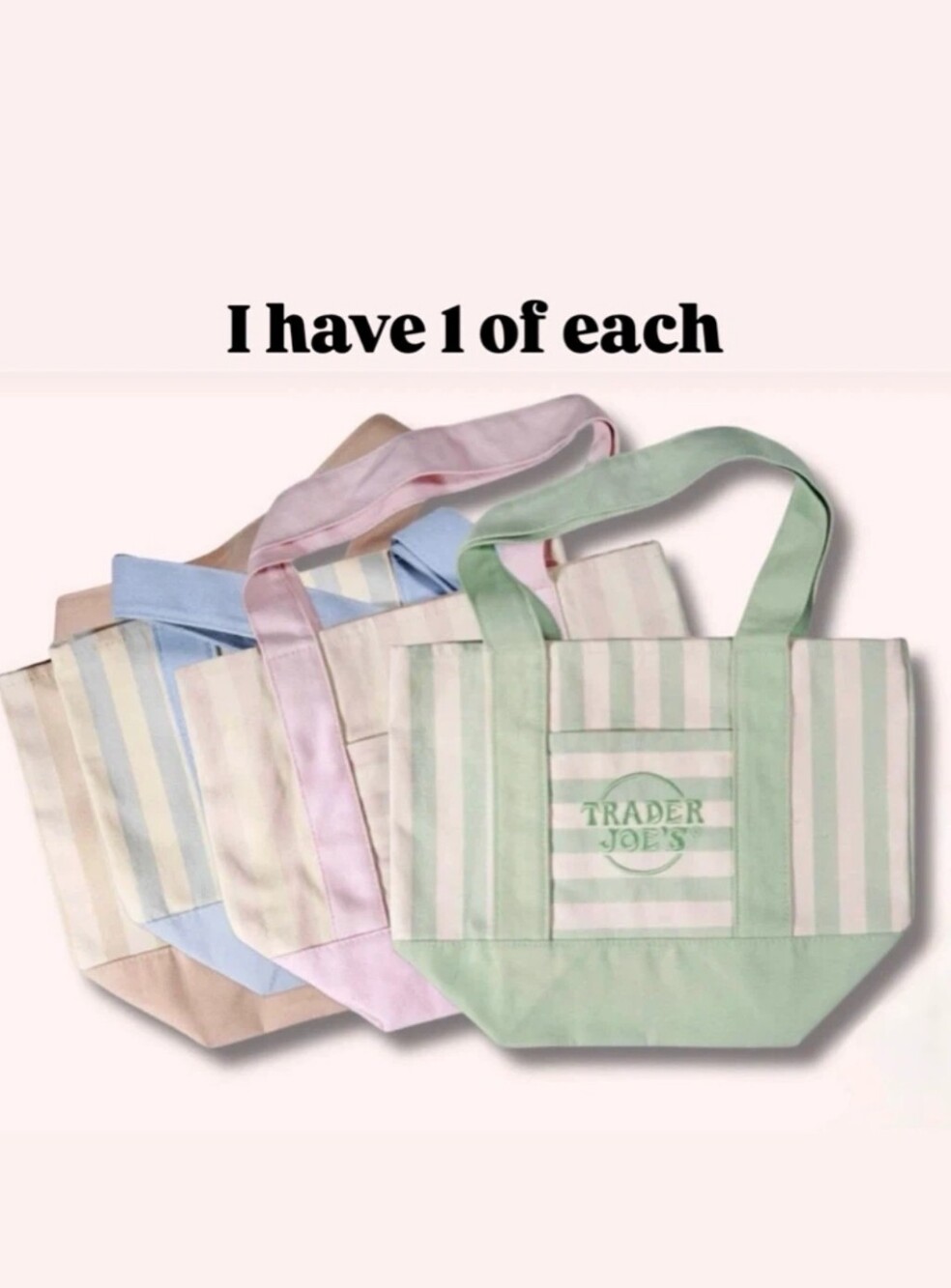 Trader Joe's Lt. Edition 4 Mini Tote Bags: pink sky,Seafoam,Sand Stripe,Bundle
